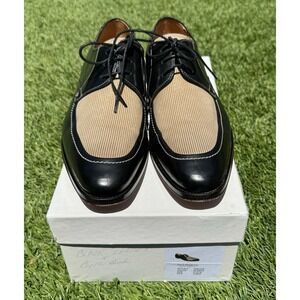 Paul Fredrick Men's 8.5 W Black Bone Leather Suede Spectator‎ Shoes   3165